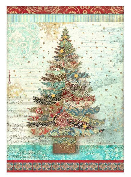 CHRISTMAS GREETINGS TREE Rice Paper by Stamperia (A4) - Rustic Farmhouse Charm