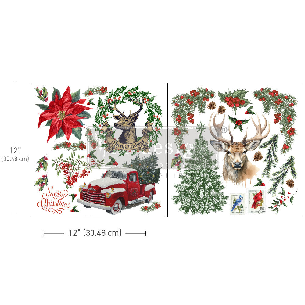 Redesign Maxi Transfer - CHRISTMAS MEMORIES (2 sheets, each 30.48cm x 30.48cm) - Rustic Farmhouse Charm