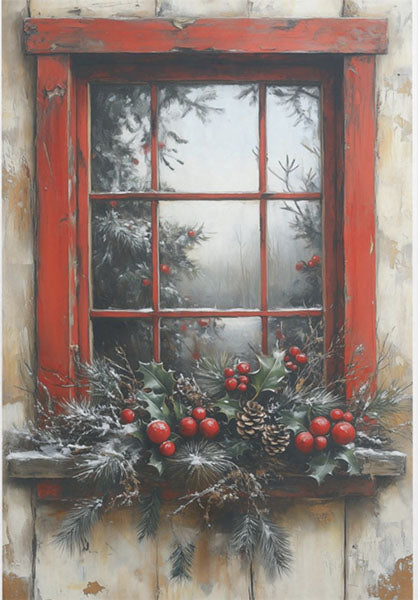 Decoupage Tissue Paper - Christmas Red Window (35.56cm x 50.8cm) - Rustic Farmhouse Charm