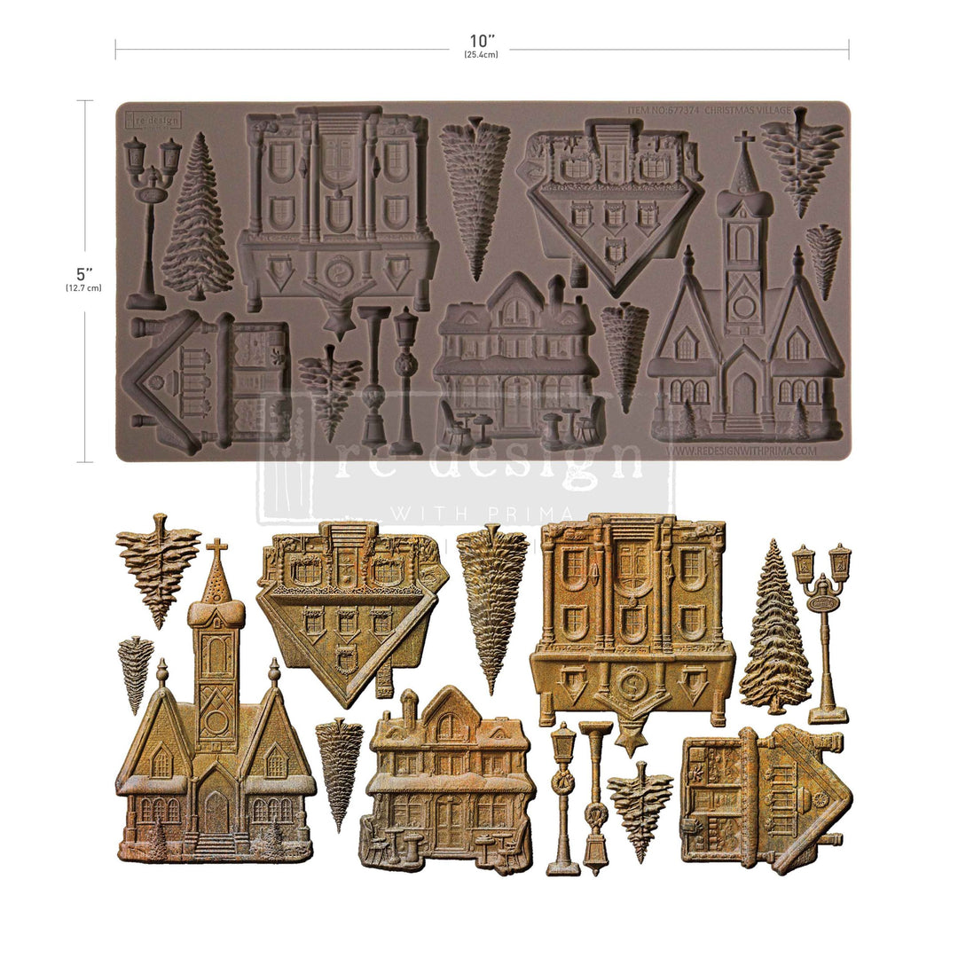 NEW! Redesign Mould - CHRISTMAS VILLAGE (5" x 10") - Rustic Farmhouse Charm