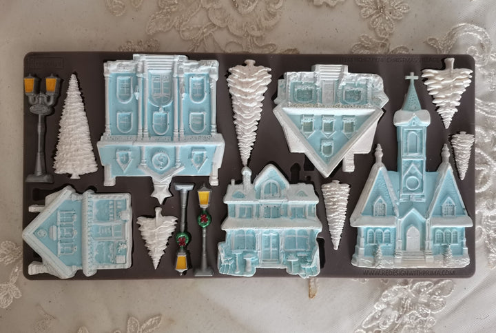 NEW! Redesign Mould - CHRISTMAS VILLAGE (5" x 10") - Rustic Farmhouse Charm