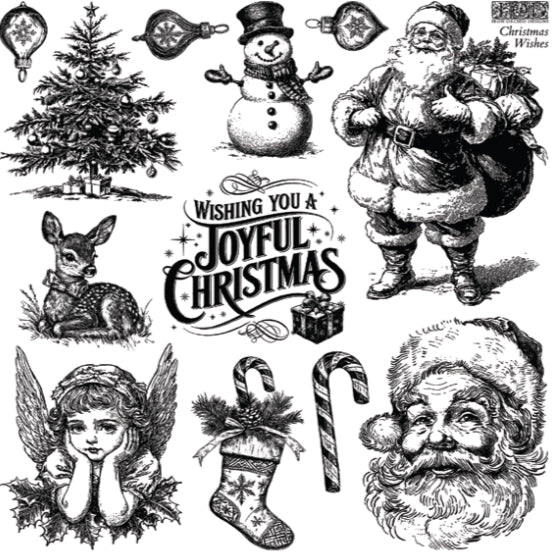 NEW! IOD Stamp - CHRISTMAS WISHES (12"x12", 30.48cm x 30.48cm) - Rustic Farmhouse Charm