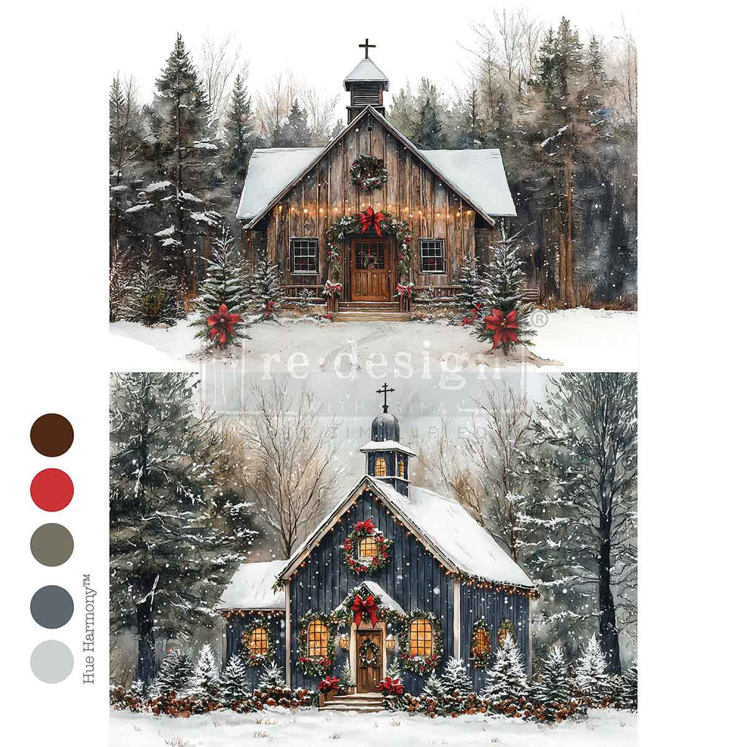 NEW! Redesign A4 Decoupage Fibre Paper - CHRISTMAS IN THE WOODS - Rustic Farmhouse Charm