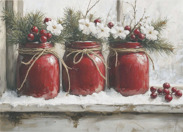 Decoupage Tissue Paper - Christmas Red Mason Jars - Rustic Farmhouse Charm