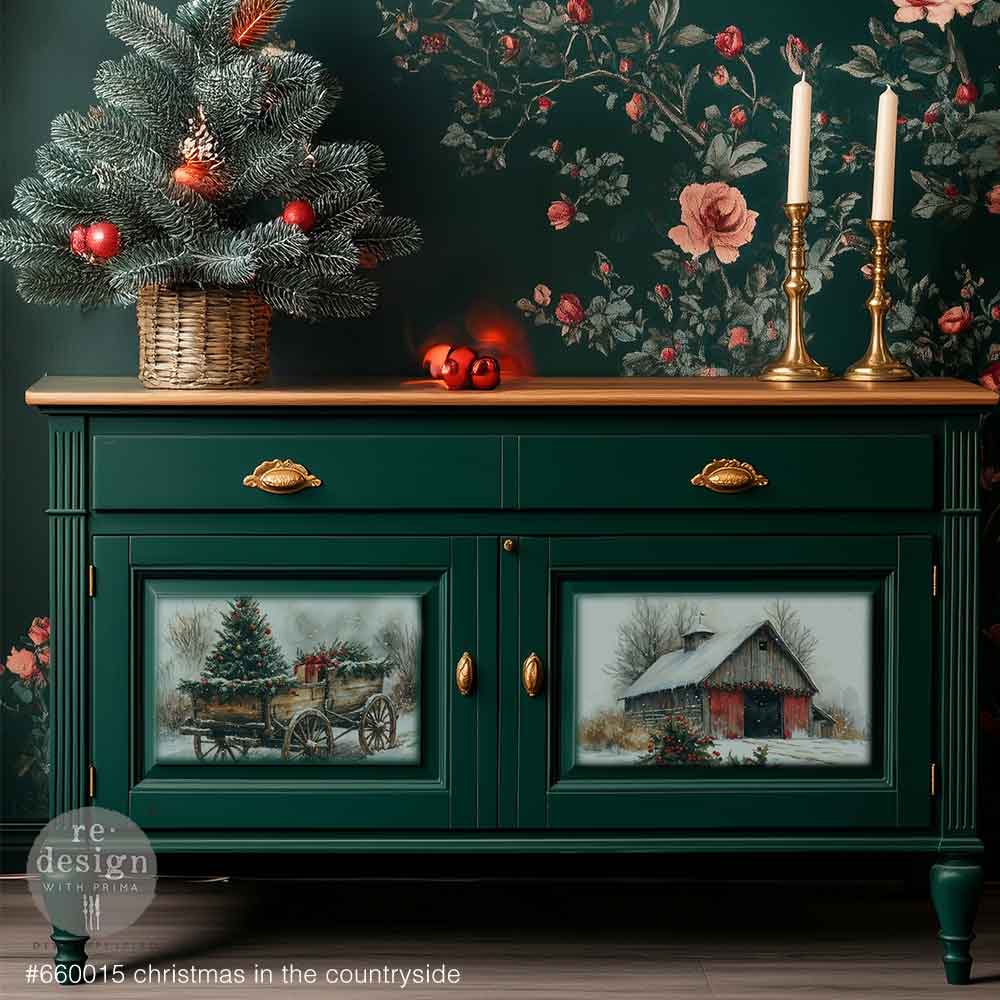 NEW! Redesign A3 Decoupage Fibre Paper Pack of 3 - CHRISTMAS IN THE COUNTRYSIDE (29.7cm x 41.9cm) - Rustic Farmhouse Charm