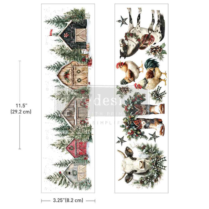 NEW! Redesign Luxe Transfer - CHRISTMAS ON THE FARM (2 sheets, 8.25cm x 29.2cm)