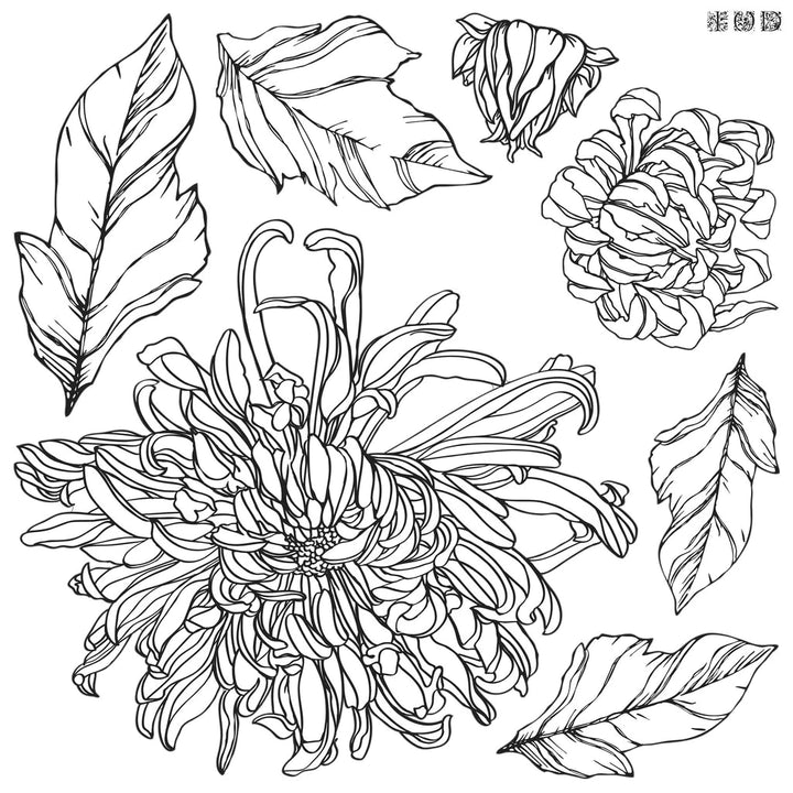 CHRYSANTHEMUMS Stamp Set by IOD (12"x12", 30.48cm x 30.48cm) - Rustic Farmhouse Charm