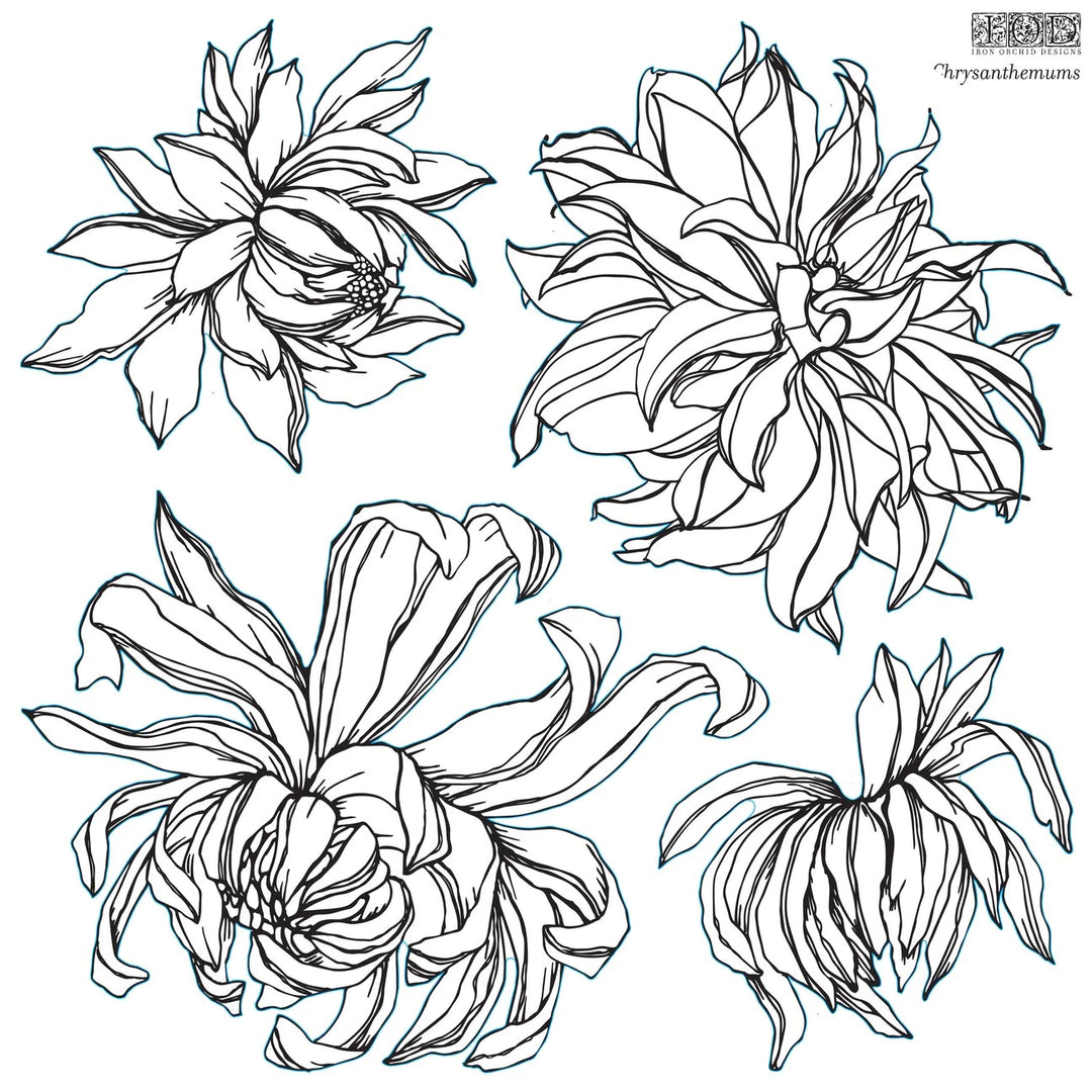 CHRYSANTHEMUMS Stamp Set by IOD (12"x12", 30.48cm x 30.48cm) - Rustic Farmhouse Charm