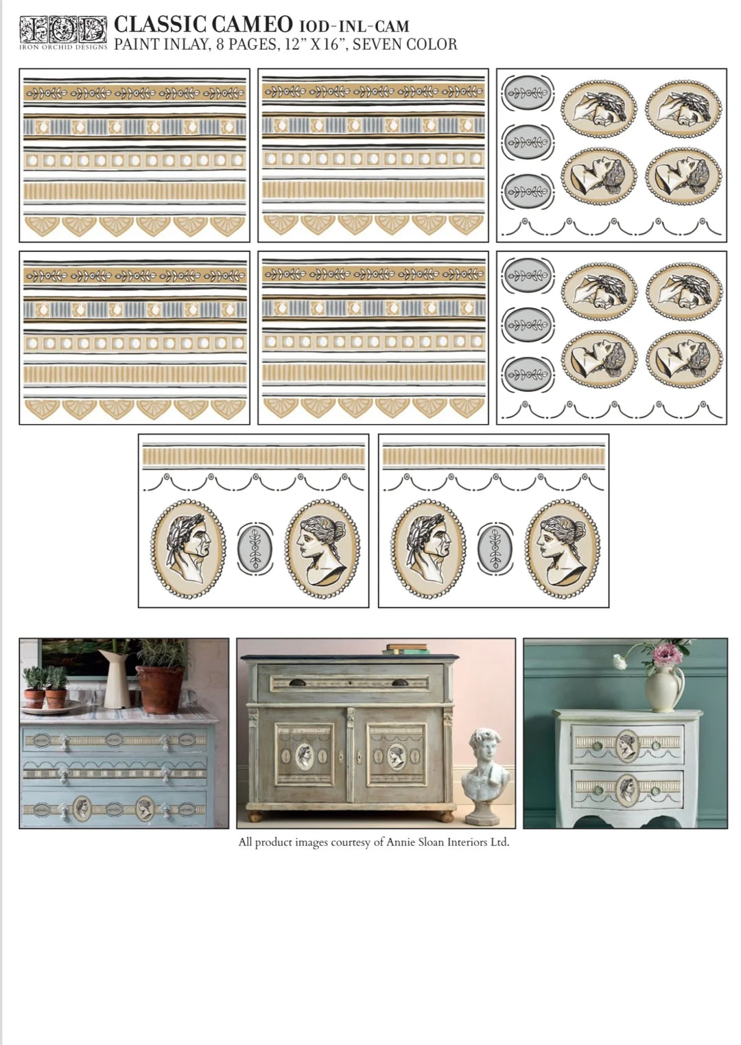NEW! CLASSIC CAMEO Paint Inlay by IOD (set of eight 12"x16" sheets) - Rustic Farmhouse Charm