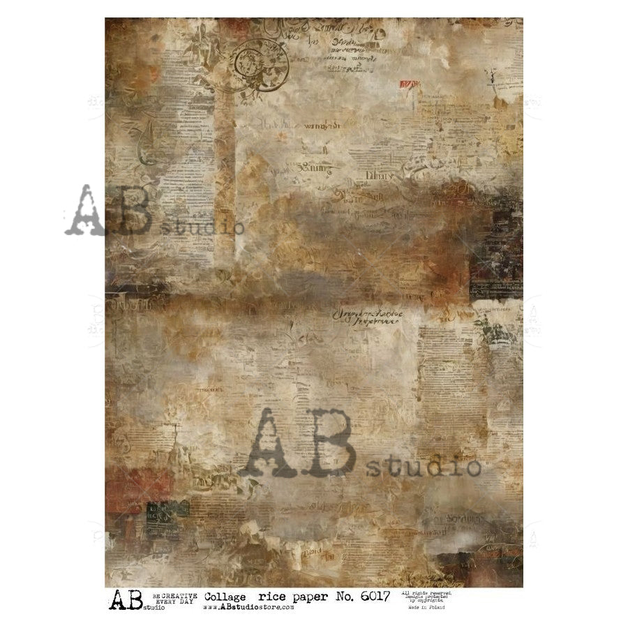 ABstudio Rice Paper - COLLAGE 6017 (A4) - Rustic Farmhouse Charm