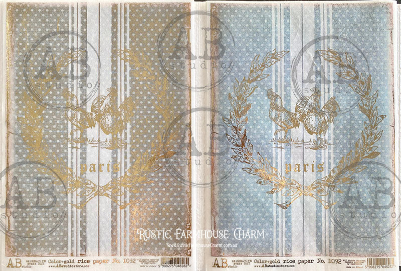 ABstudio Rice Paper Colour/Gold-Gilded - 1092 (A4) - Rustic Farmhouse Charm