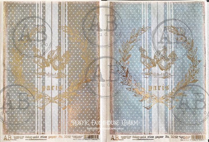 ABstudio Rice Paper Colour/Gold-Gilded - 1092 (A4) - Rustic Farmhouse Charm