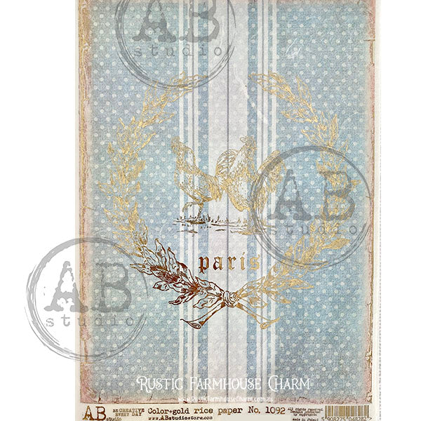 ABstudio Rice Paper Colour/Gold-Gilded - 1092 (A4) - Rustic Farmhouse Charm