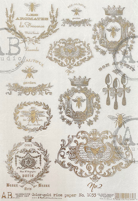 ABstudio Rice Paper Colour/Gold-Gilded - 1033 (A4) - Rustic Farmhouse Charm