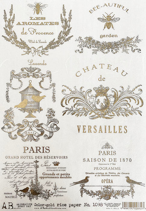 ABstudio Rice Paper Colour/Gold-Gilded - 1098 (A4) - Rustic Farmhouse Charm