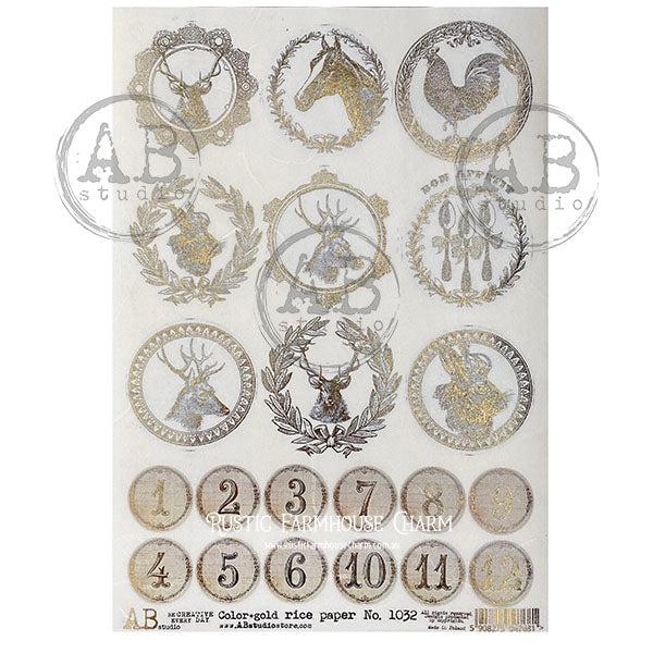 ABstudio Rice Paper Colour/Gold-Gilded - 1032 (A4) - Rustic Farmhouse Charm