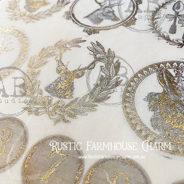 ABstudio Rice Paper Colour/Gold-Gilded - 1032 (A4) - Rustic Farmhouse Charm