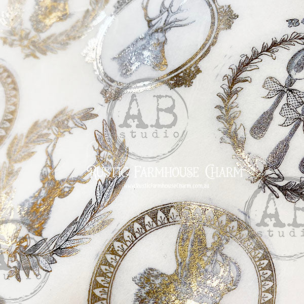 ABstudio Rice Paper Colour/Gold-Gilded - 1032 (A4) - Rustic Farmhouse Charm