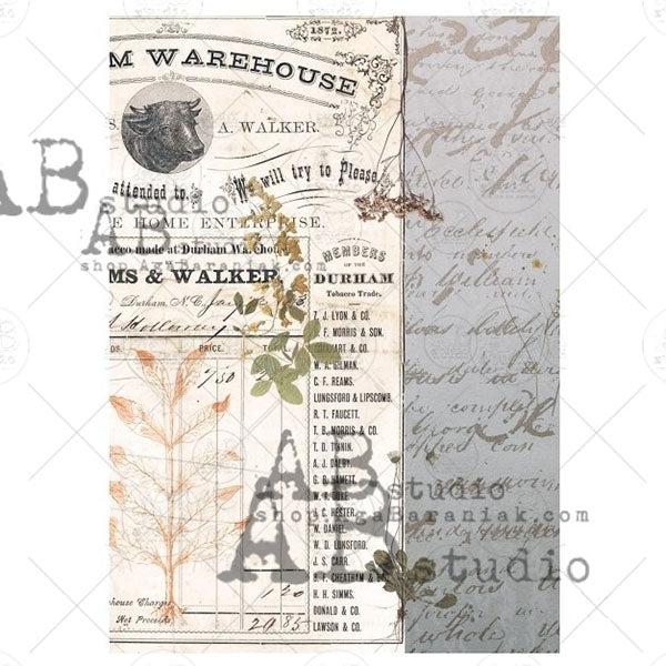 ABstudio Rice Paper Colour/Gold-Gilded - 1064 (A4) - Rustic Farmhouse Charm