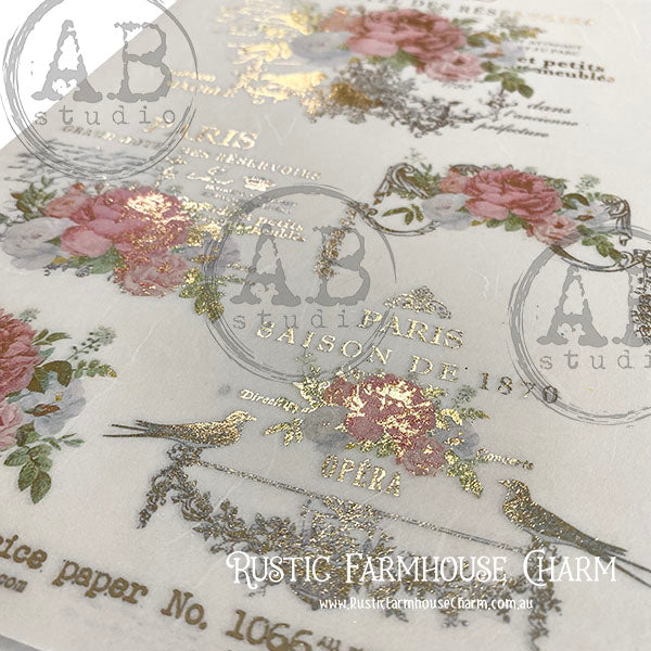 ABstudio Rice Paper Colour/Gold-Gilded - 1066 (A4) - Rustic Farmhouse Charm