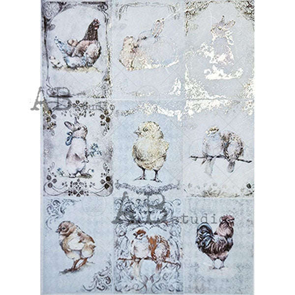 ABstudio Rice Paper Colour/Gold-Gilded - 1580 (A4) - Rustic Farmhouse Charm