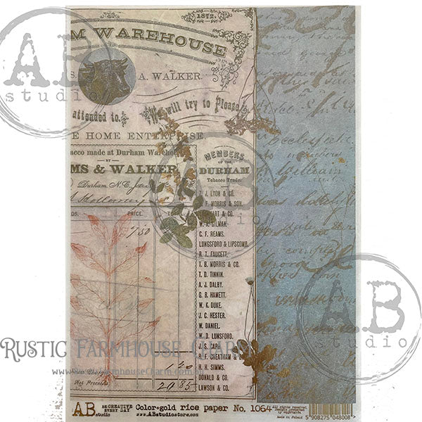 ABstudio Rice Paper Colour/Gold-Gilded - 1064 (A4) - Rustic Farmhouse Charm