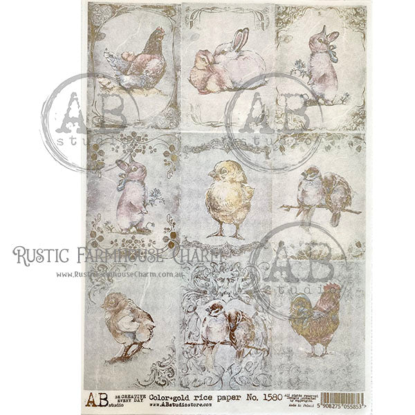 ABstudio Rice Paper Colour/Gold-Gilded - 1580 (A4) - Rustic Farmhouse Charm