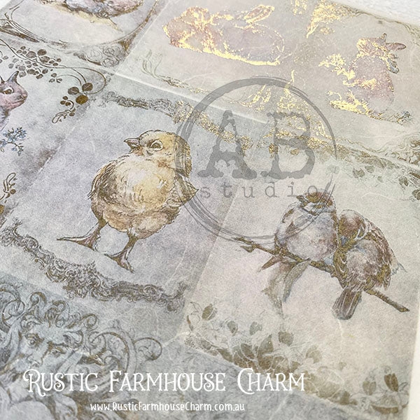 ABstudio Rice Paper Colour/Gold-Gilded - 1580 (A4) - Rustic Farmhouse Charm