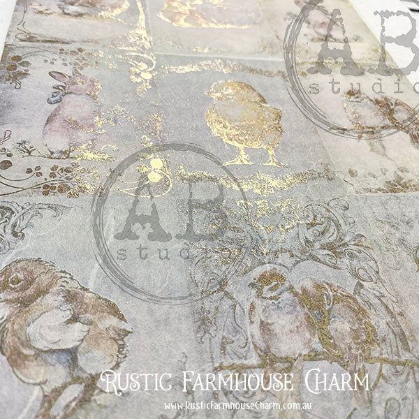 ABstudio Rice Paper Colour/Gold-Gilded - 1580 (A4) - Rustic Farmhouse Charm