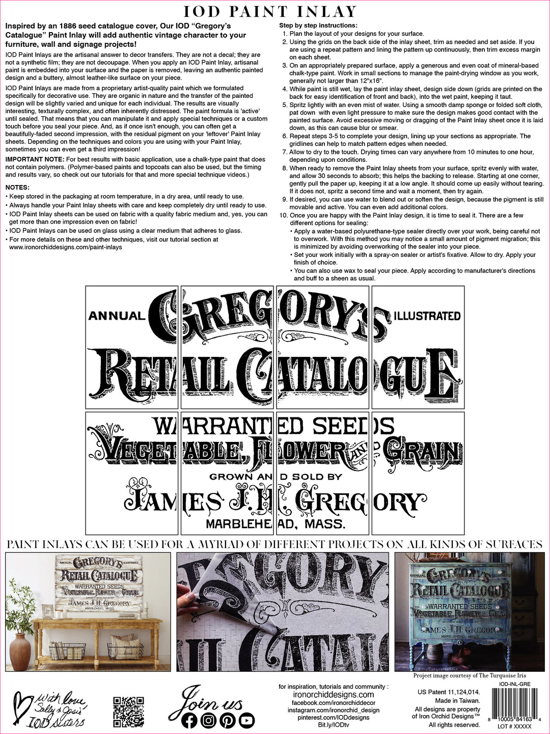 GREGORY'S CATALOGUE Paint Inlay by IOD (set of eight 12"x16" sheets) - Rustic Farmhouse Charm