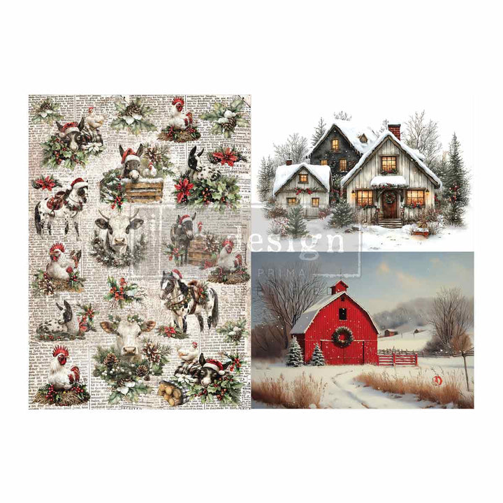 NEW! Redesign A3 Decoupage Fibre Paper Pack of 2 - COSY COUNTRY CHRISTMAS (29.7cm x 41.9cm)