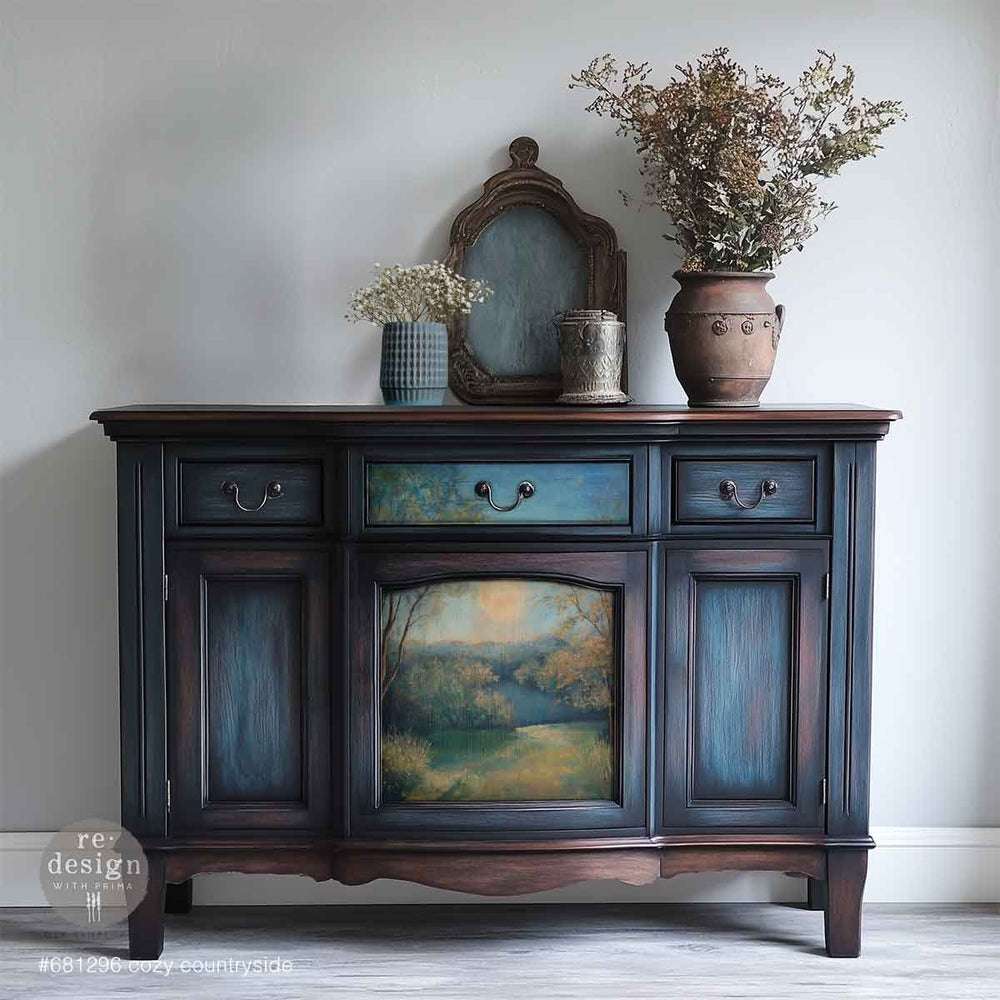 LIMITED! Redesign A3 Decoupage Fibre Paper - COSY COUNTRYSIDE (29.7cm x 41.9cm) - Rustic Farmhouse Charm