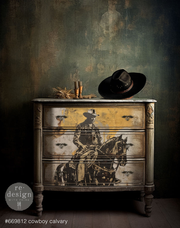 NEW! Redesign A1 Decoupage Fibre Paper - COWBOY CALVARY (59.44cm x 84.07cm) - Rustic Farmhouse Charm