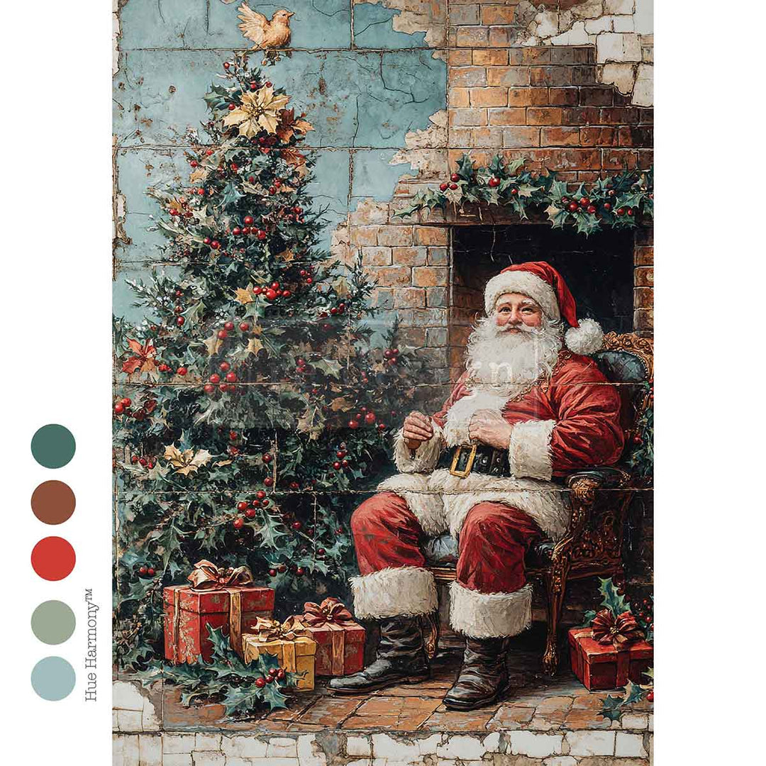 NEW! Redesign A4 Decoupage Fibre Paper - COSY CLAUS CORNER - Rustic Farmhouse Charm