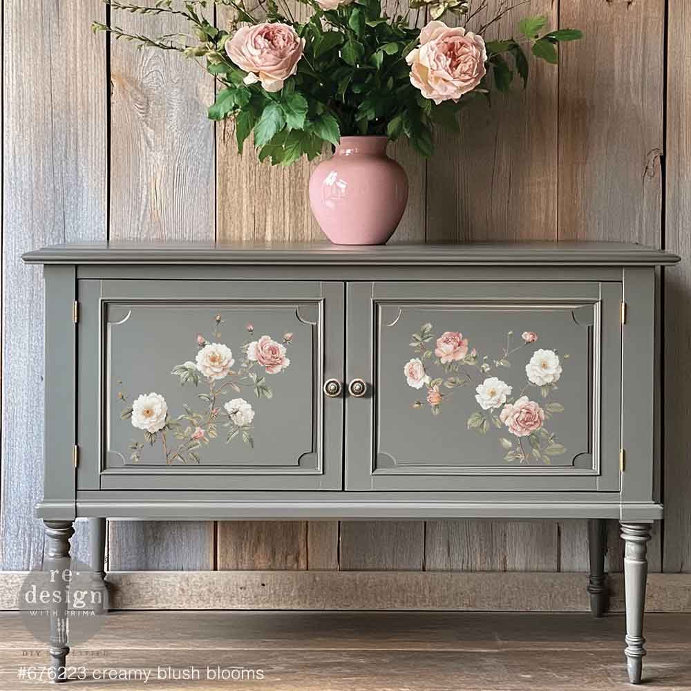 NEW! Redesign Middy Transfer - CREAMY BLUSH BLOOMS (3 sheets, each 21.59cm x 27.94cm) - Rustic Farmhouse Charm