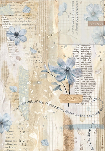 CREATE HAPPINESS SECRET DIARY BLUE Rice Paper by Stamperia (A4) - Rustic Farmhouse Charm