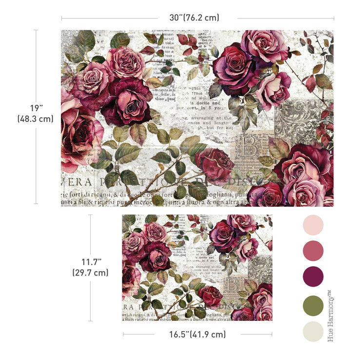 NEW! Redesign Double Delight Decoupage Fibre Paper Set (2 Sheets) - CRIMSON ELEGANCE - Rustic Farmhouse Charm