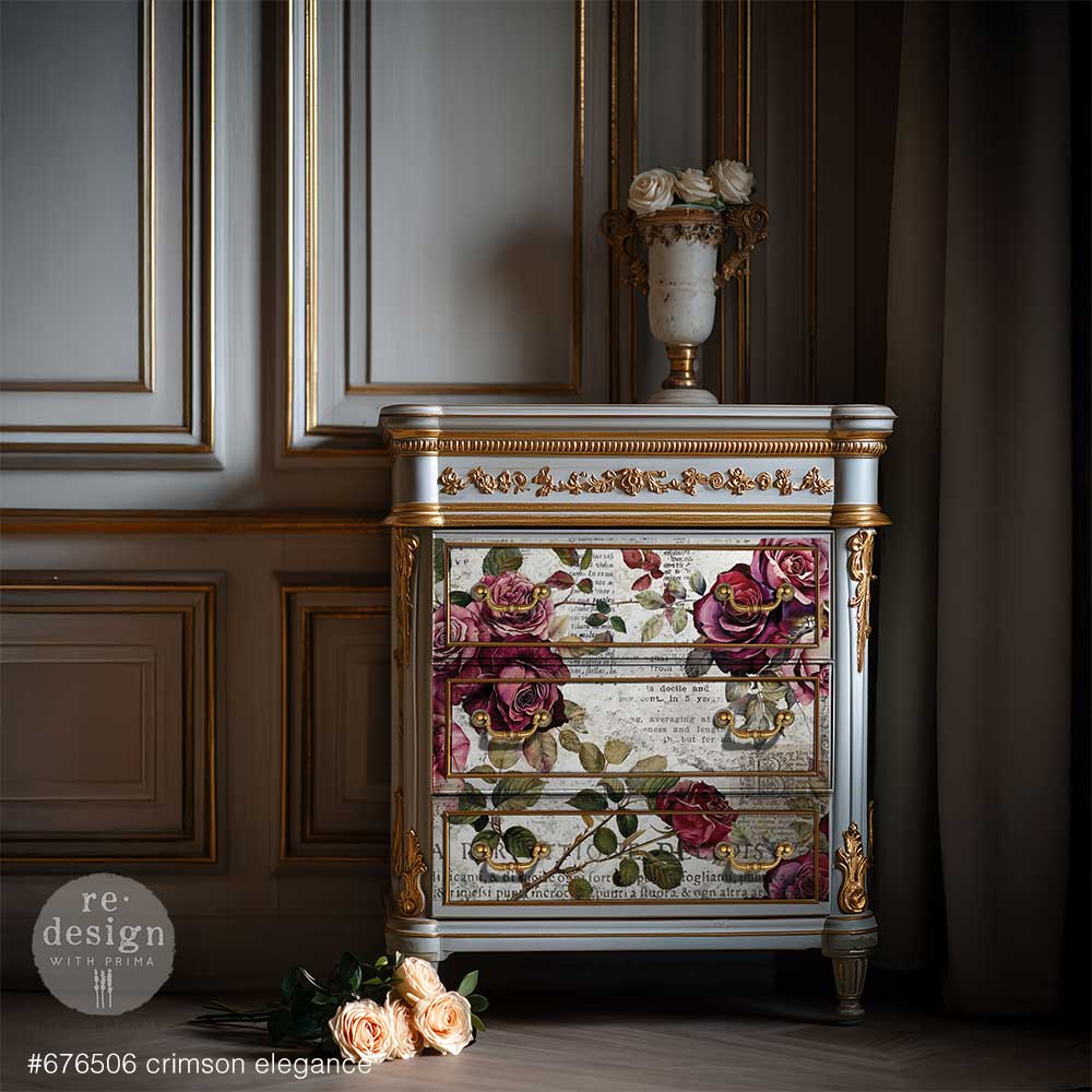 NEW! Redesign Double Delight Decoupage Fibre Paper Set (2 Sheets) - CRIMSON ELEGANCE - Rustic Farmhouse Charm