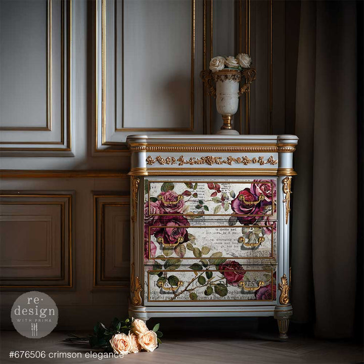NEW! Redesign Double Delight Decoupage Fibre Paper Set (2 Sheets) - CRIMSON ELEGANCE - Rustic Farmhouse Charm