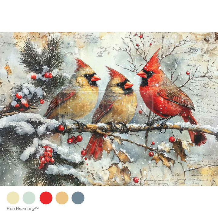 NEW! Redesign A4 Decoupage Fibre Paper - CRIMSON NOEL - Rustic Farmhouse Charm