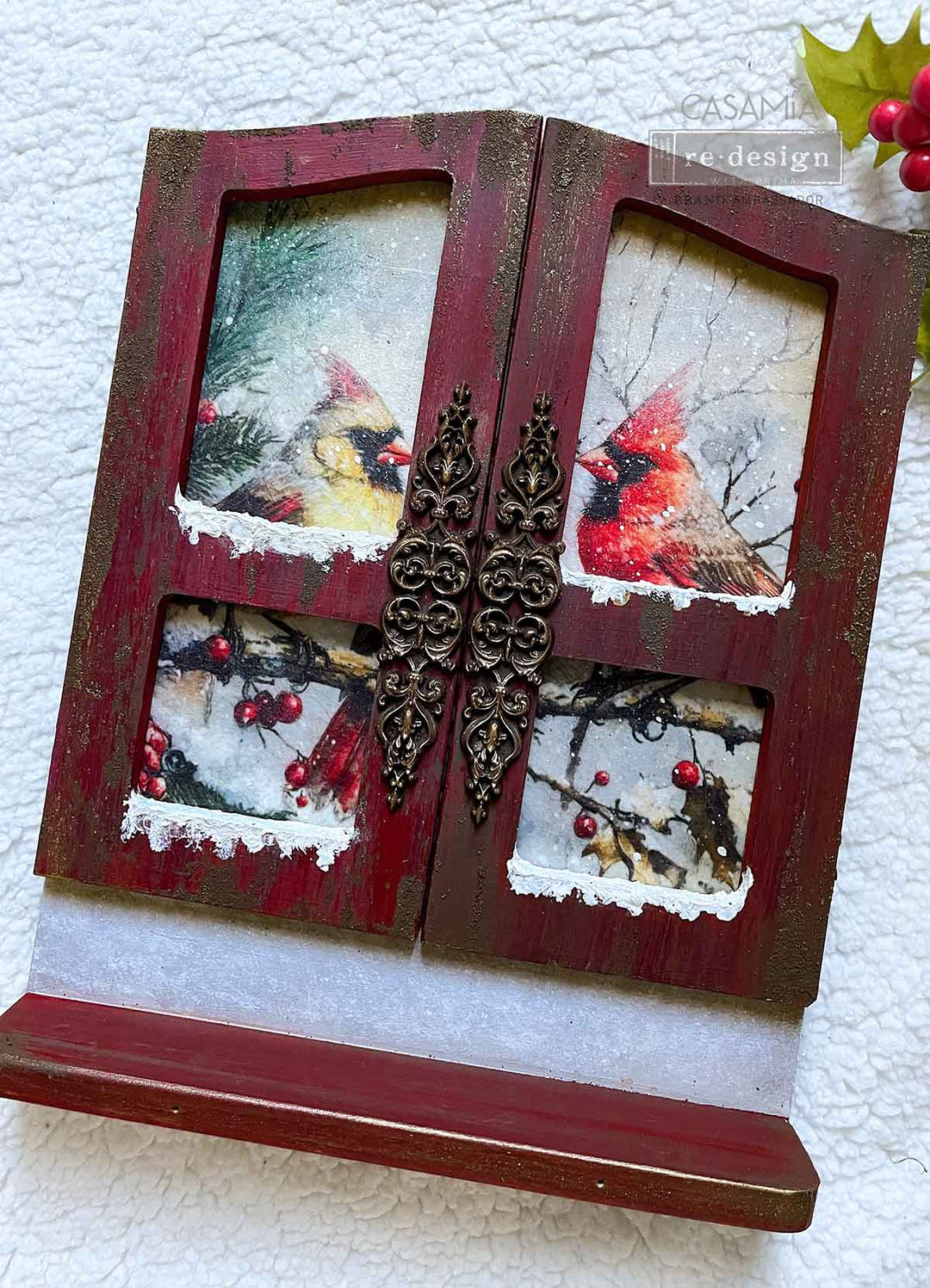 NEW! Redesign A4 Decoupage Fibre Paper - CRIMSON NOEL - Rustic Farmhouse Charm