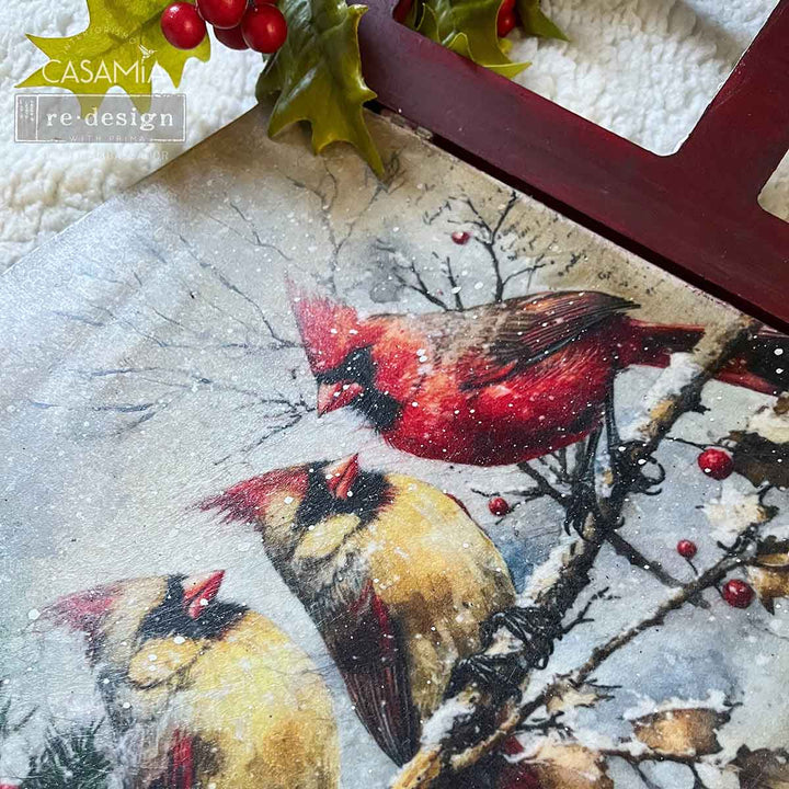 NEW! Redesign A4 Decoupage Fibre Paper - CRIMSON NOEL - Rustic Farmhouse Charm