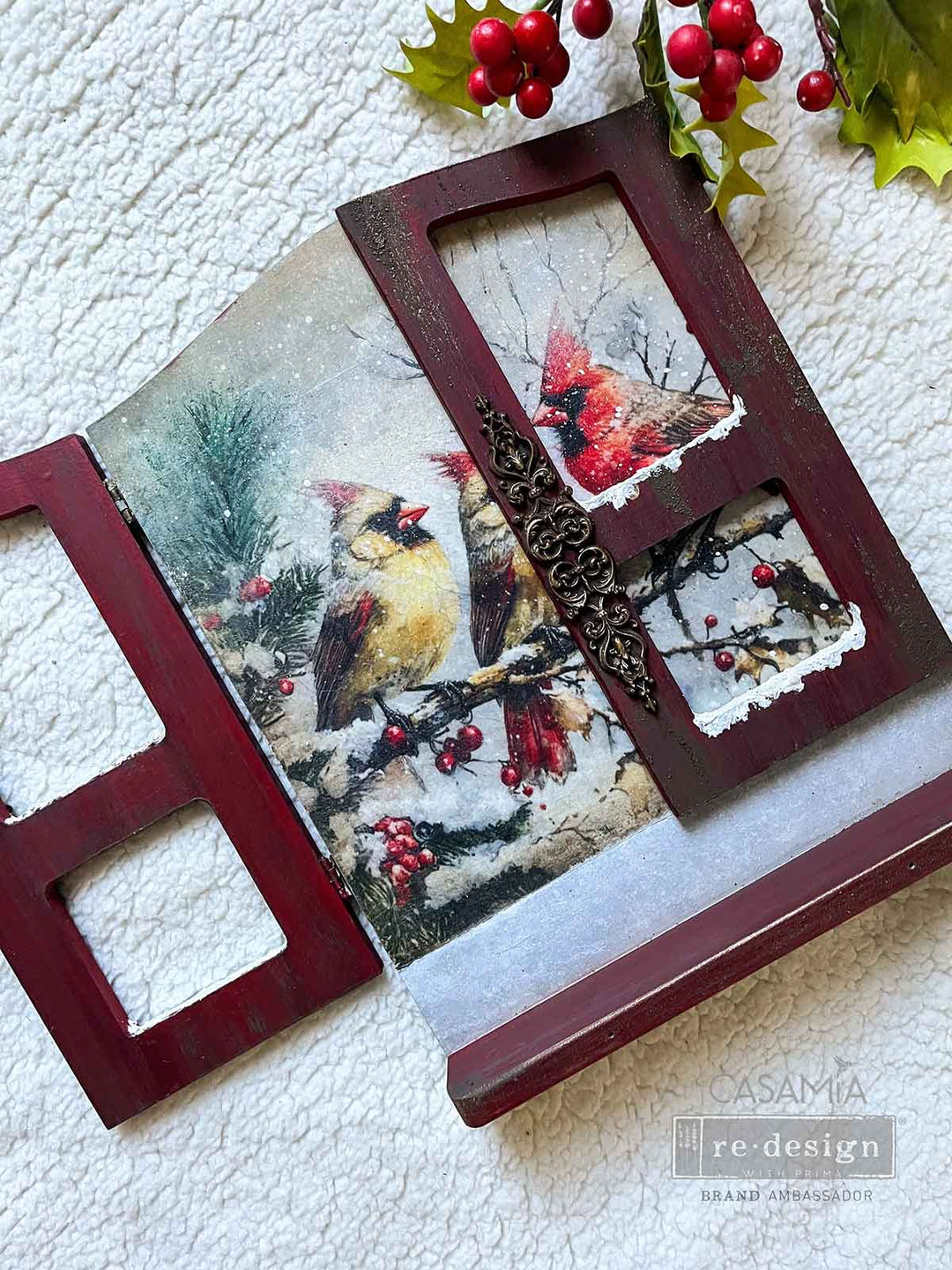NEW! Redesign A4 Decoupage Fibre Paper - CRIMSON NOEL - Rustic Farmhouse Charm