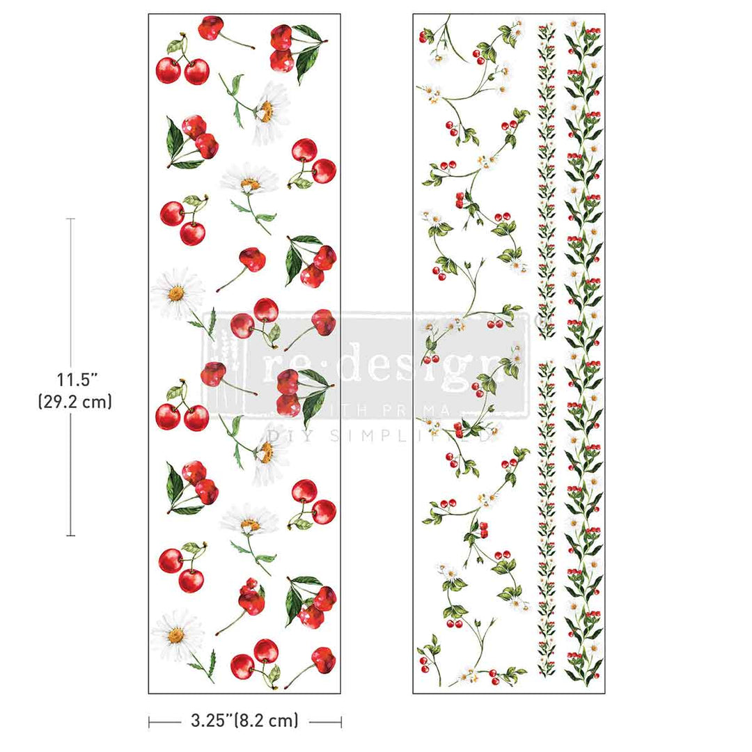 NEW! Redesign Luxe Transfer - DAISY CHERRY DELIGHT (2 sheets, 8.25cm x 29.2cm) - Rustic Farmhouse Charm
