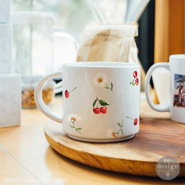 NEW! Redesign Luxe Transfer - DAISY CHERRY DELIGHT (2 sheets, 8.25cm x 29.2cm) - Rustic Farmhouse Charm
