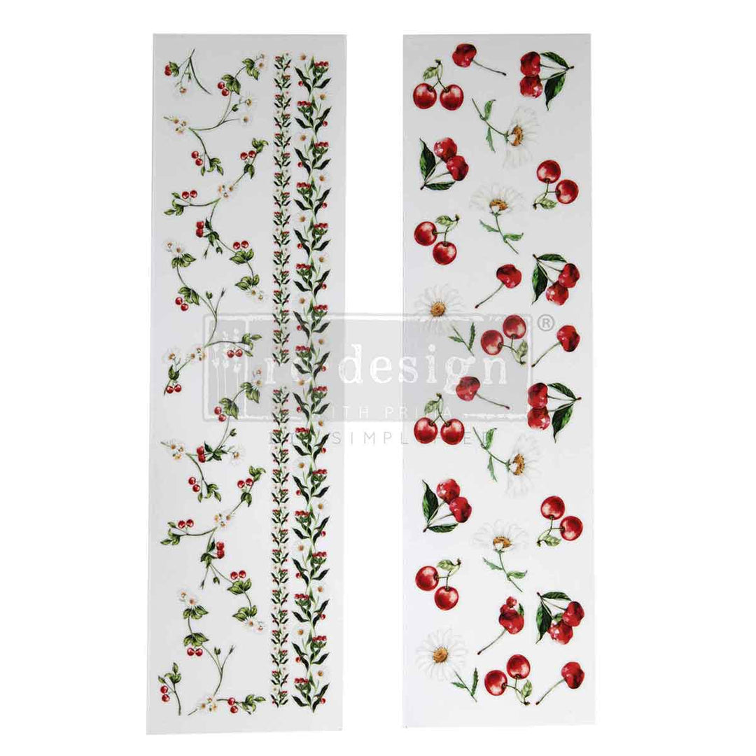 NEW! Redesign Luxe Transfer - DAISY CHERRY DELIGHT (2 sheets, 8.25cm x 29.2cm) - Rustic Farmhouse Charm