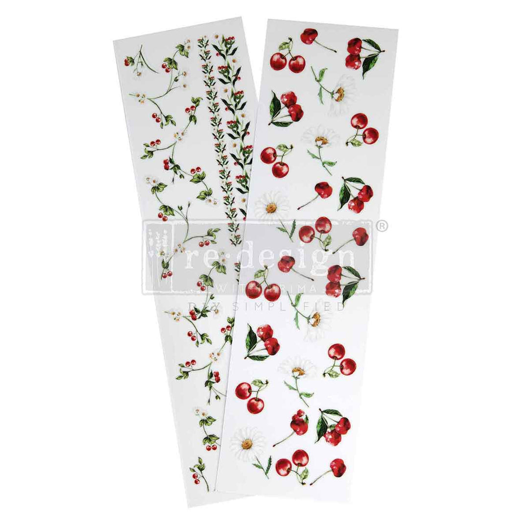 NEW! Redesign Luxe Transfer - DAISY CHERRY DELIGHT (2 sheets, 8.25cm x 29.2cm) - Rustic Farmhouse Charm