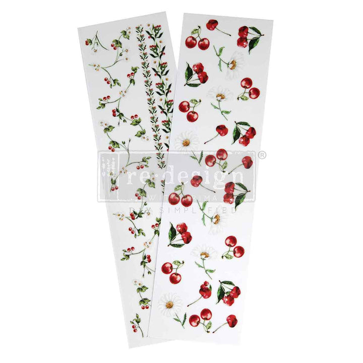 NEW! Redesign Luxe Transfer - DAISY CHERRY DELIGHT (2 sheets, 8.25cm x 29.2cm) - Rustic Farmhouse Charm