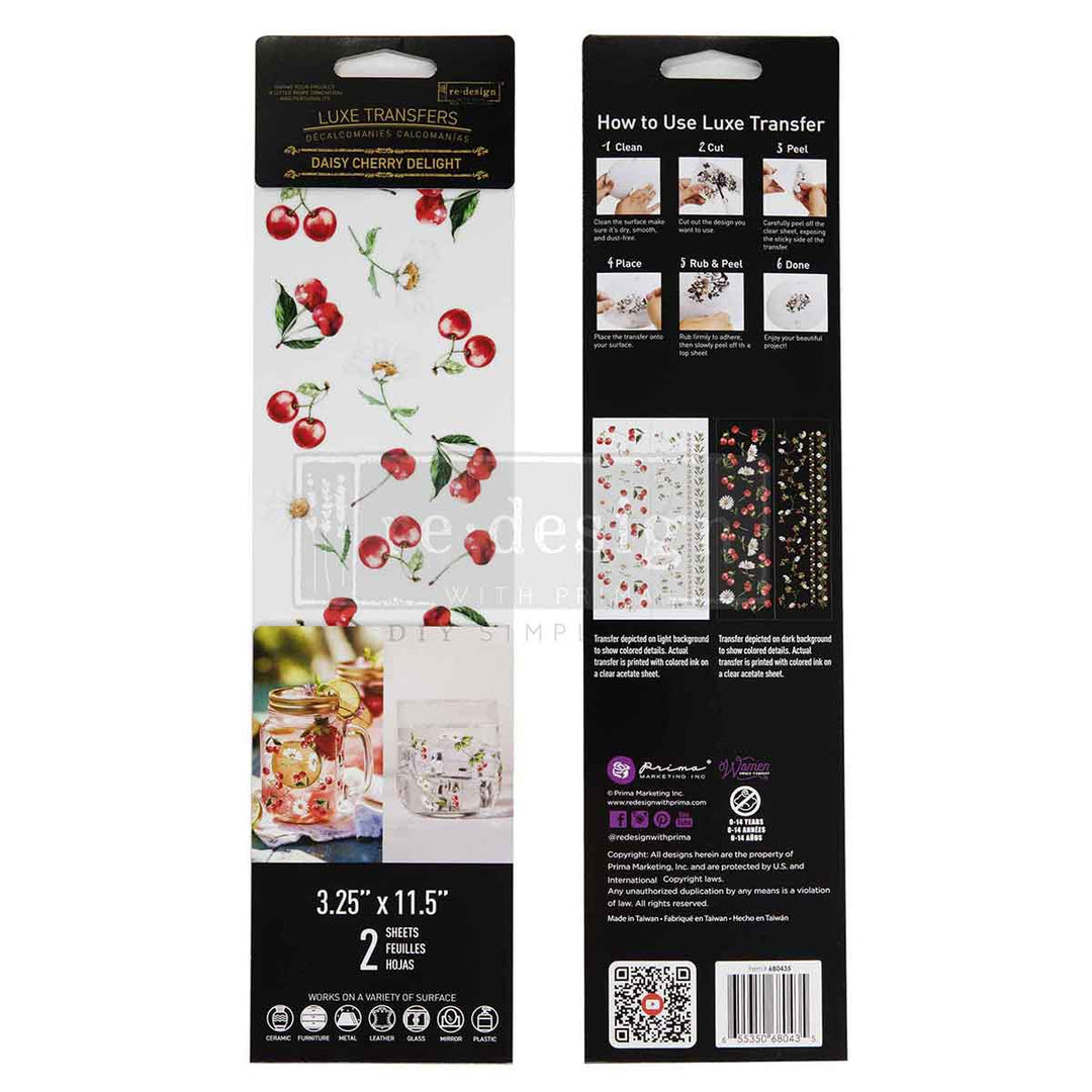 NEW! Redesign Luxe Transfer - DAISY CHERRY DELIGHT (2 sheets, 8.25cm x 29.2cm) - Rustic Farmhouse Charm