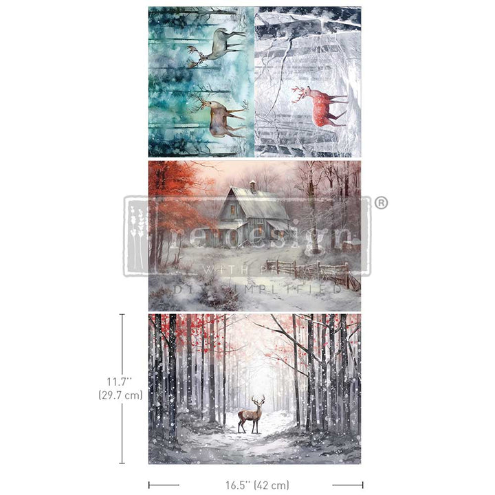 Redesign A3 Decoupage Fibre Paper Pack of 3 - DASHING THROUGH THE PINES (29.7cm x 41.9cm)